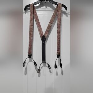 100% Silk Vintage Styled Paisley Button End Suspenders with Leather Accents